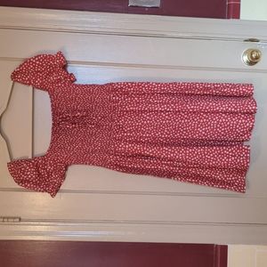 SHEIN, L, Red & White Floral Print Dress